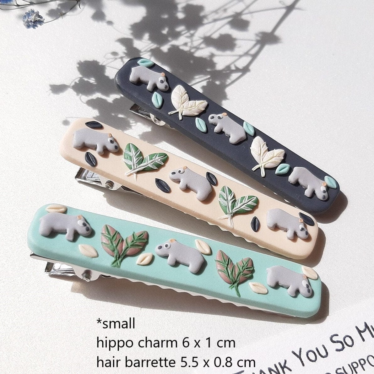 Cute hippo hairclip, unique ift for her - Plaukų segtukas su begemotais