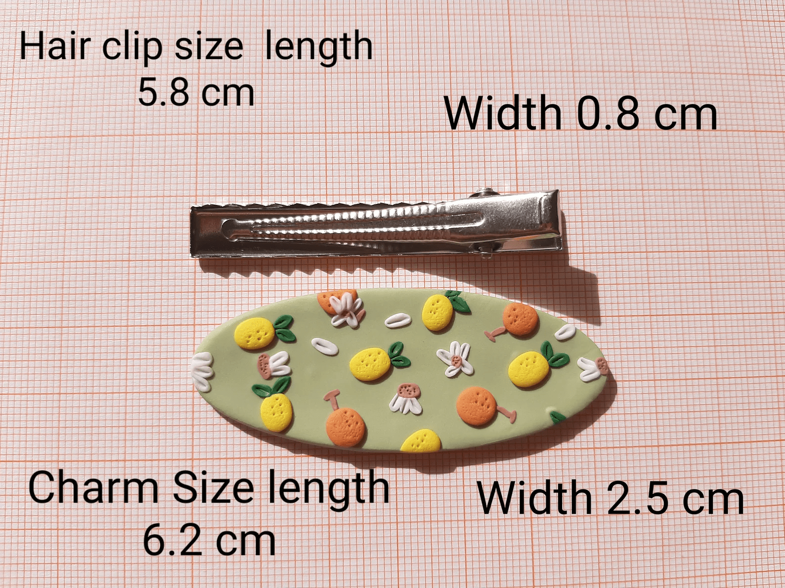 Pendientes de limón, pendientes de naranja, linda pinza para el cabello con forma de fruta, joyería de arcilla polimérica, primavera, verano