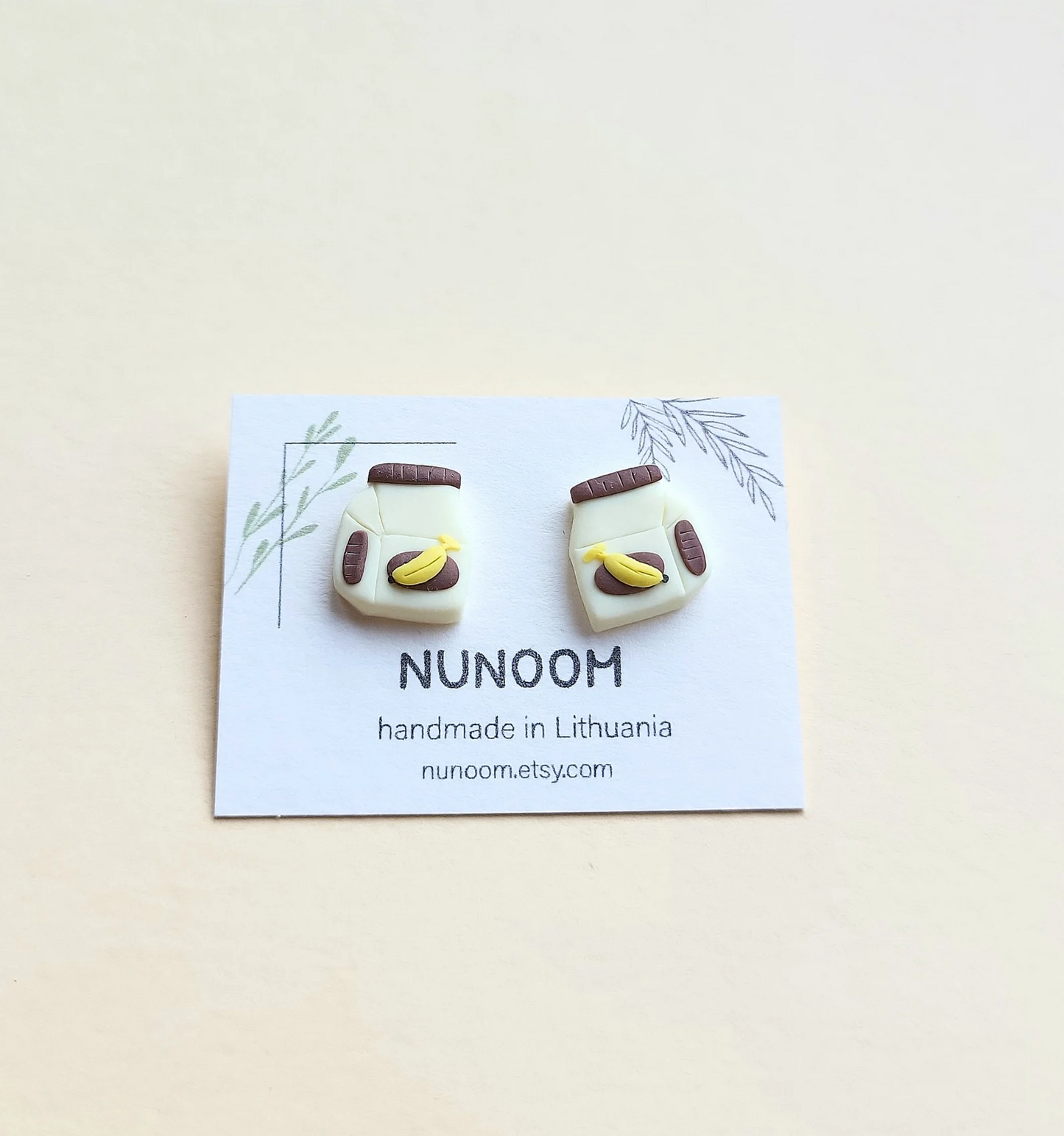 banana milk carton stud earrings