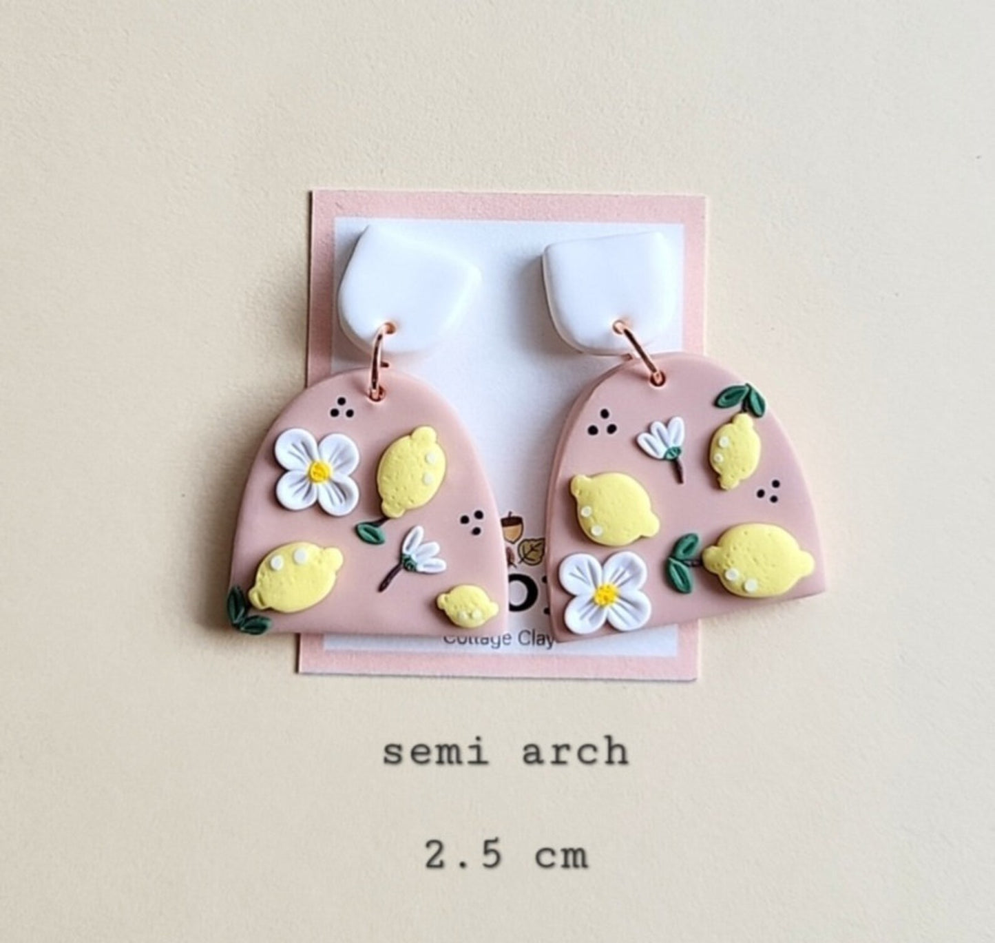 Cute Lemon Earrings With White Flower | Polymer Clay Jewelry