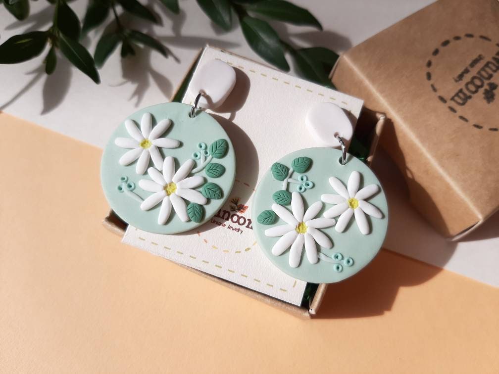 Flower Polymer Clay Earrings, Statement Earrings, Gift For Mom