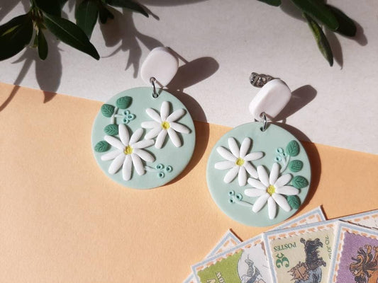 Flower Polymer Clay Earrings, Statement Earrings, Gift For Mom