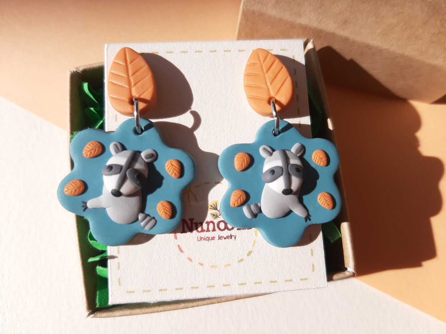 Raccoon Earrings • Cute Earrings • Fun Earrings • Handmade Polymer Clay Jewelry • Christmas Gift For Raccoon Lovers • Clip On