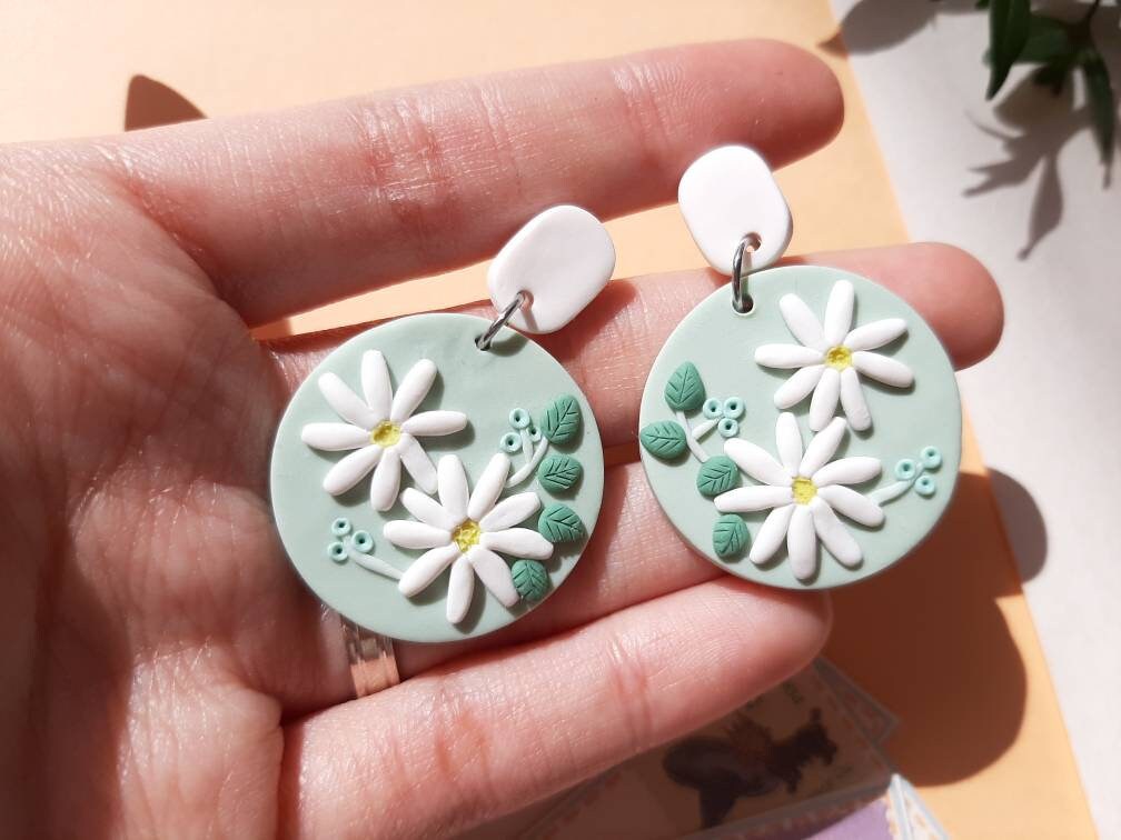 Flower Polymer Clay Earrings, Statement Earrings, Gift For Mom