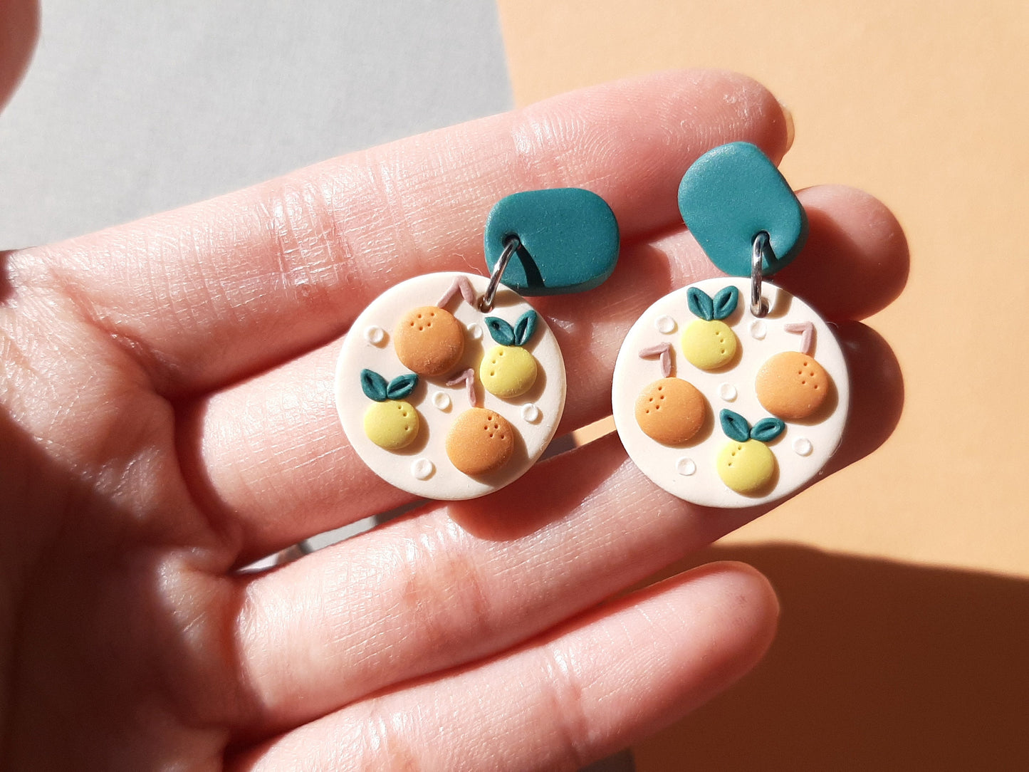 Orange And Lemon Earrings, Polymer Clay Fruit Jewelry, Summer