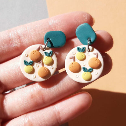 Boucles d'oreilles orange et citron, bijoux en argile polymère fruitée, été