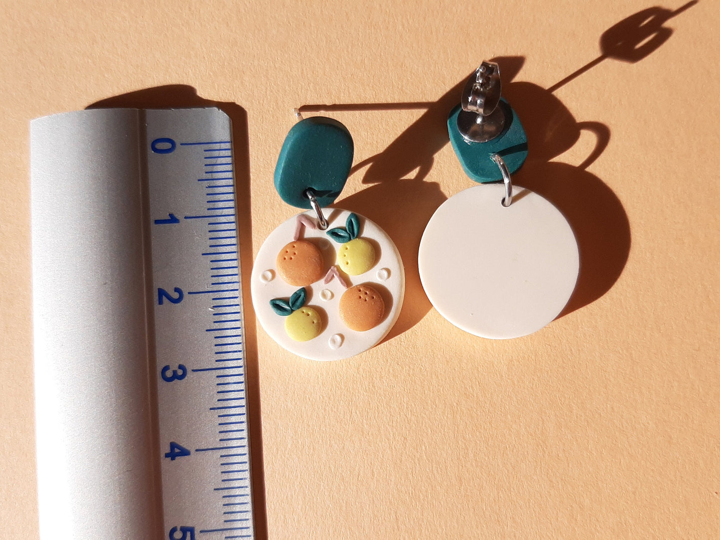 Orange And Lemon Earrings, Polymer Clay Fruit Jewelry, Summer