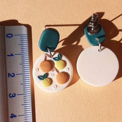 Boucles d'oreilles orange et citron, bijoux en argile polymère fruitée, été