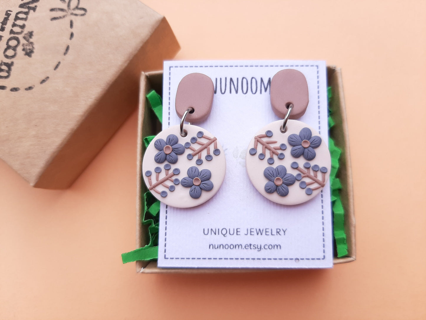 Purple Flower Earrings,  Handmade Polymer Clay Earrings, Gift For Mom