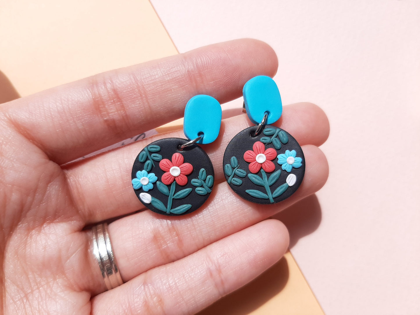 Flower Clay Earrings, Handmade Polymer Clay Jewelry, Mother Gift