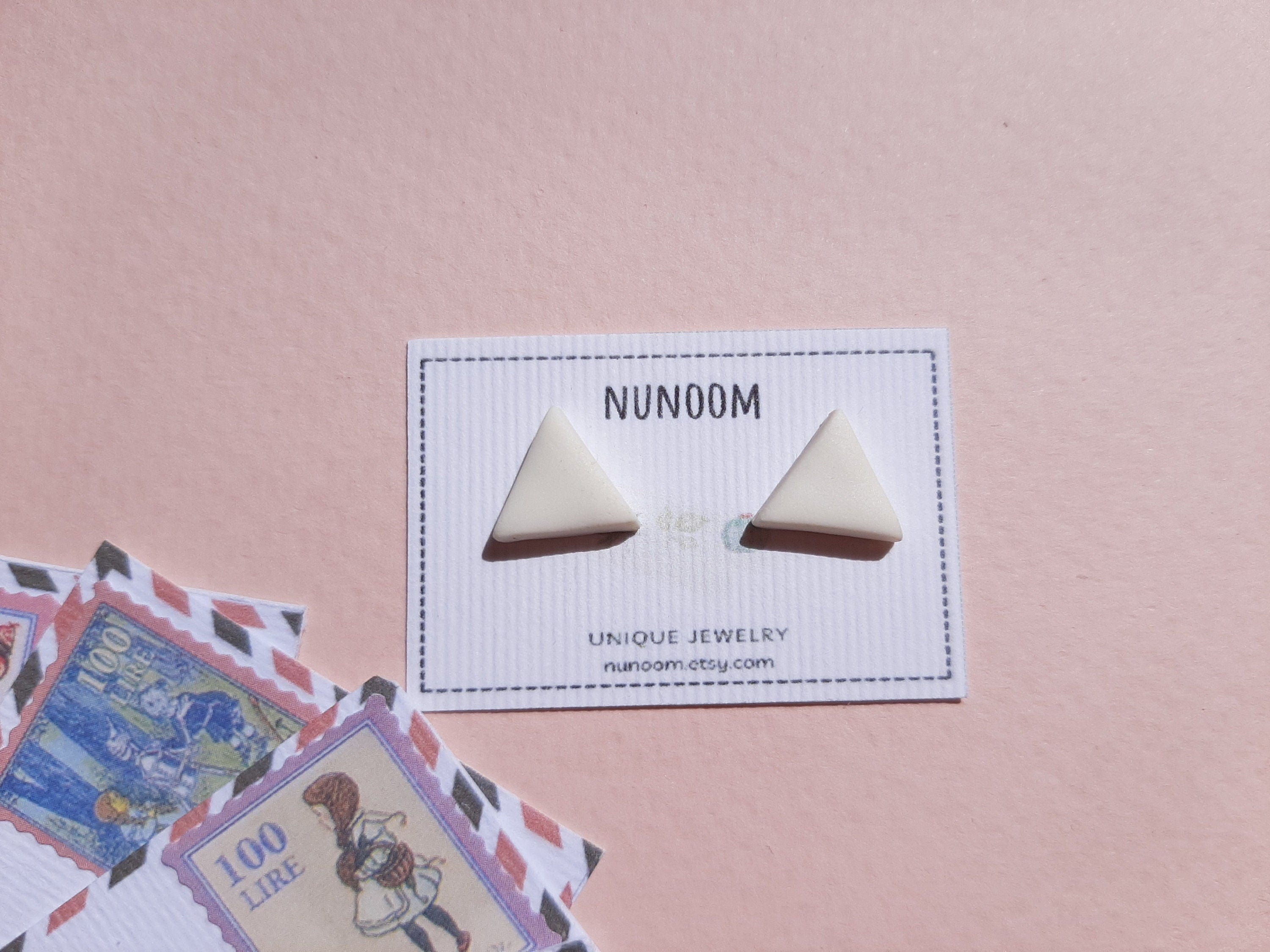 Minimalist White Triangle Stud Earrings, Polymer Clay Earrings