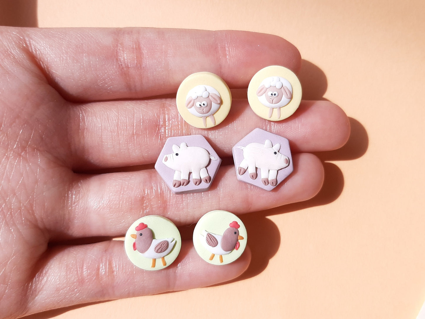 Farm Animal Stud Earrings | Sheep, Pig, Chicken | Handmade Jewelry