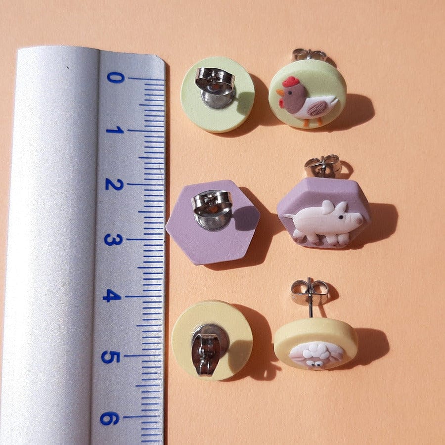 Farm Animal Stud Earrings | Sheep, Pig, Chicken | Handmade Jewelry