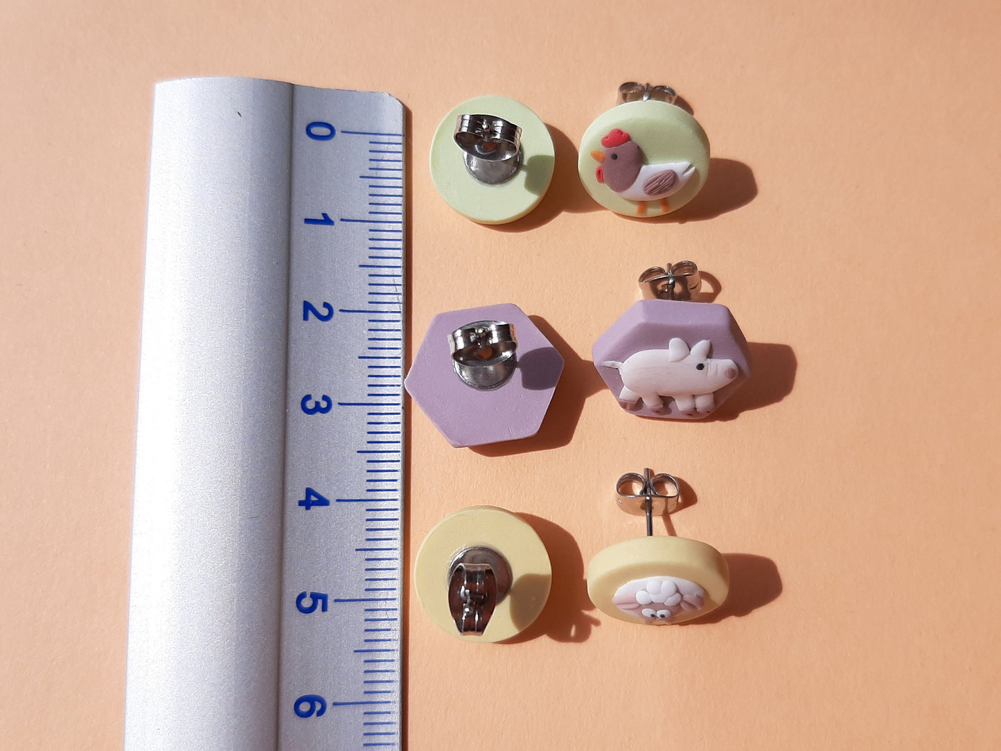 Farm Animal Stud Earrings | Sheep, Pig, Chicken | Handmade Jewelry