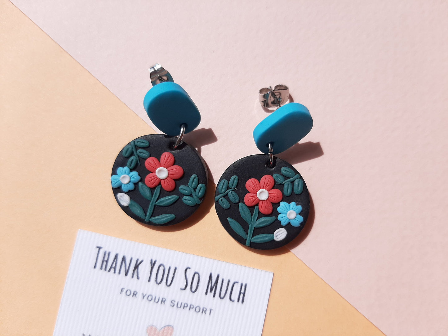 Flower Clay Earrings, Handmade Polymer Clay Jewelry, Mother Gift