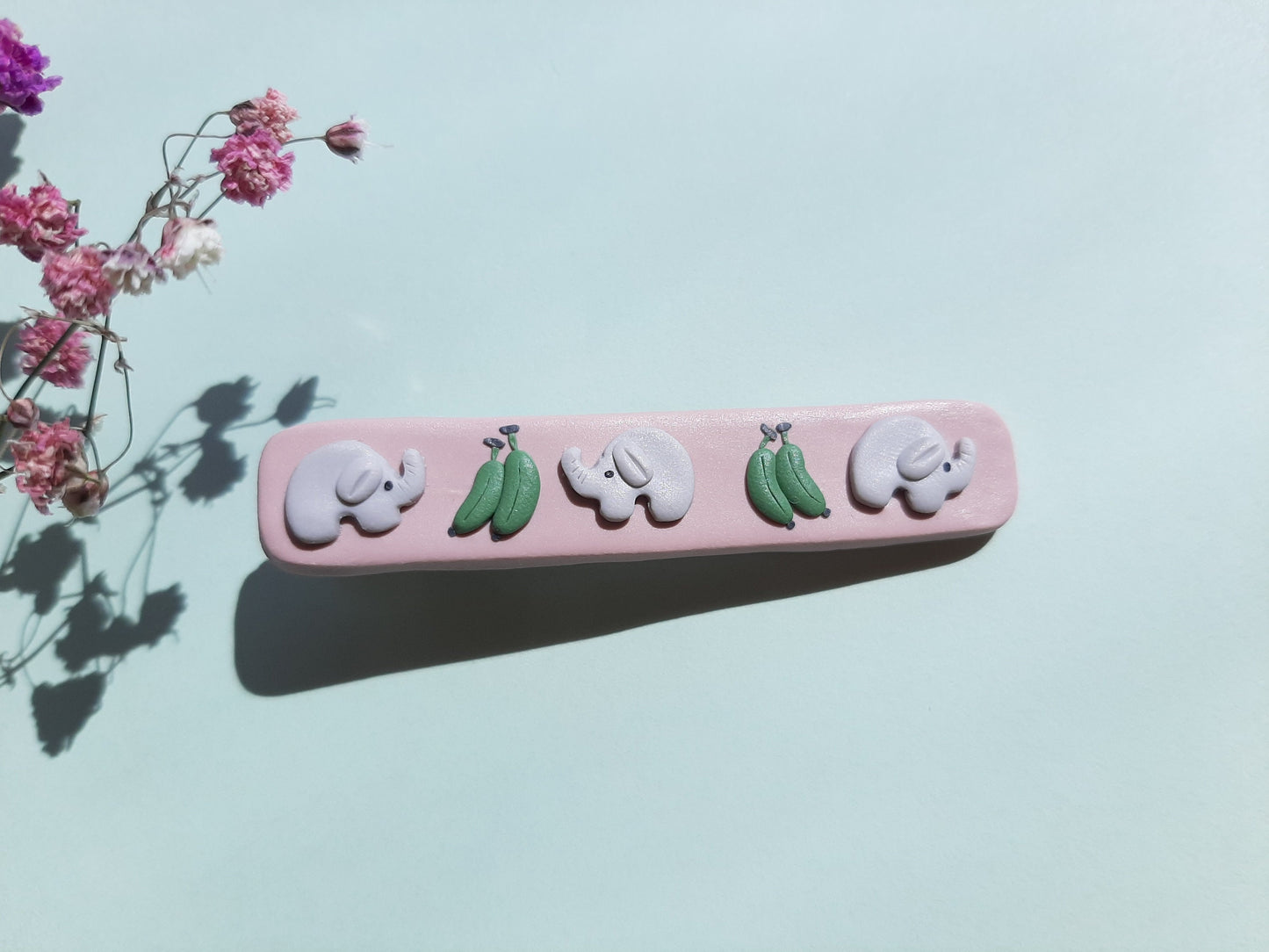 Elephant And Banana Polymer Clay Hair Clip