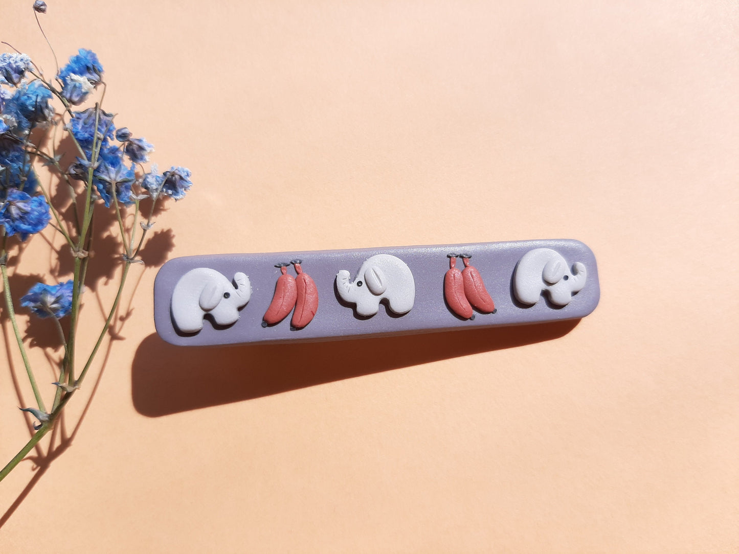 Elephant And Banana Polymer Clay Hair Clip