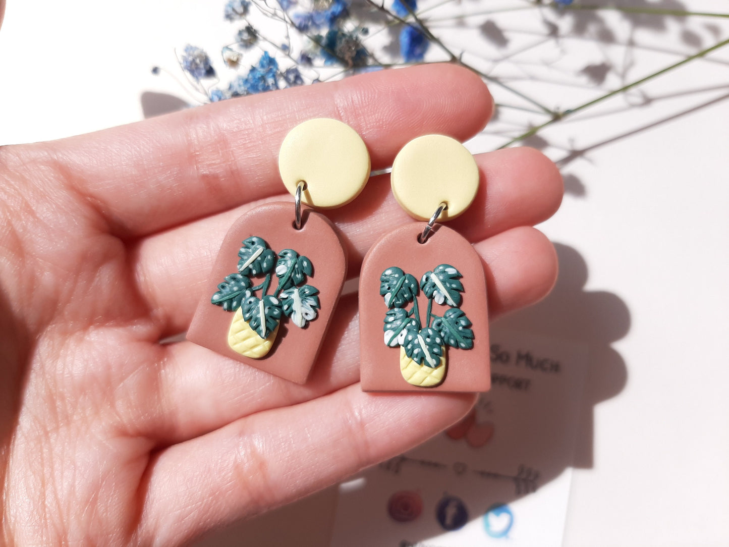 Monstera Leaf Earrings, Cute Plant Jewellery, Polymer Clay