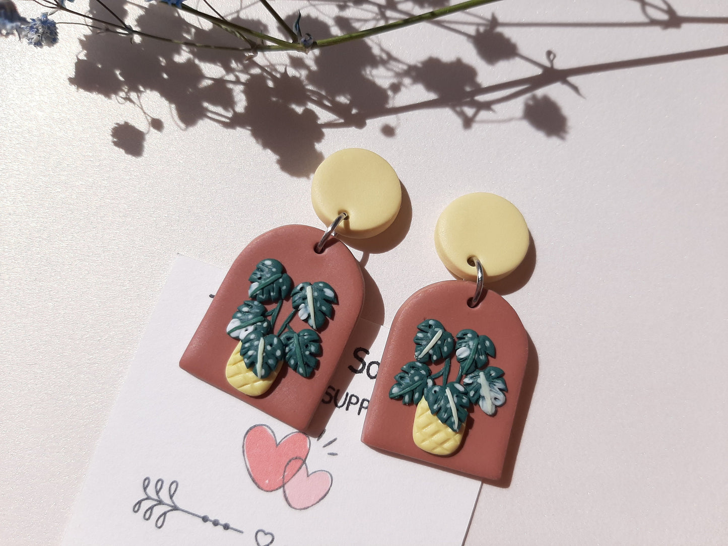 Monstera Leaf Earrings, Cute Plant Jewellery, Polymer Clay