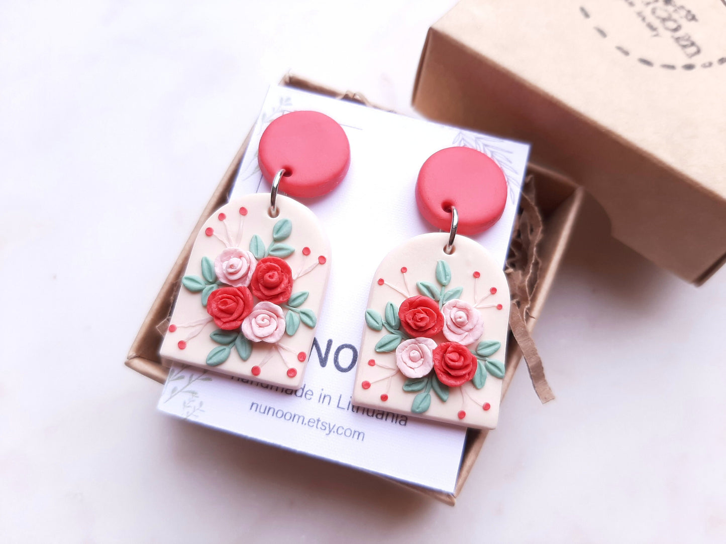 Rose Earrings, Handmade Polymer Clay Jewelry, Statement Earrings