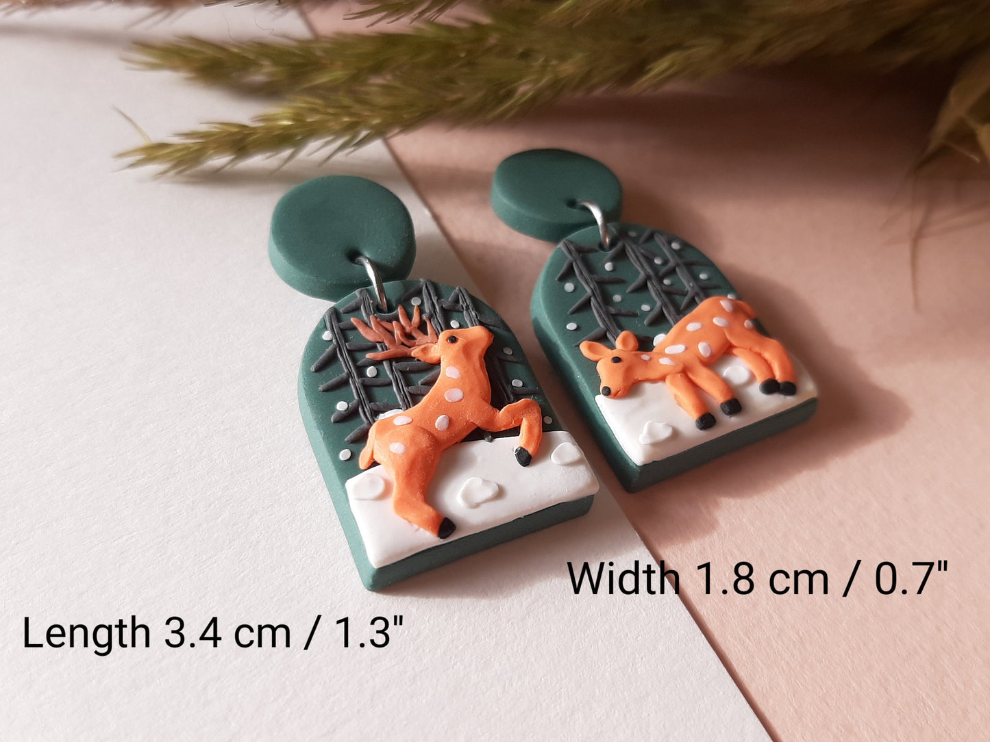 Deer Earrings, Winter Forest Earrings, Wildlife Nature Earrings, Clay Earrings, Christmas Gift For Her