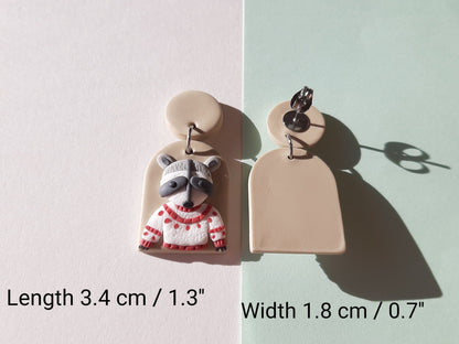 Lustige Waschbär-Ohrringe | Handgefertigter Schmuck aus Polymer Clay