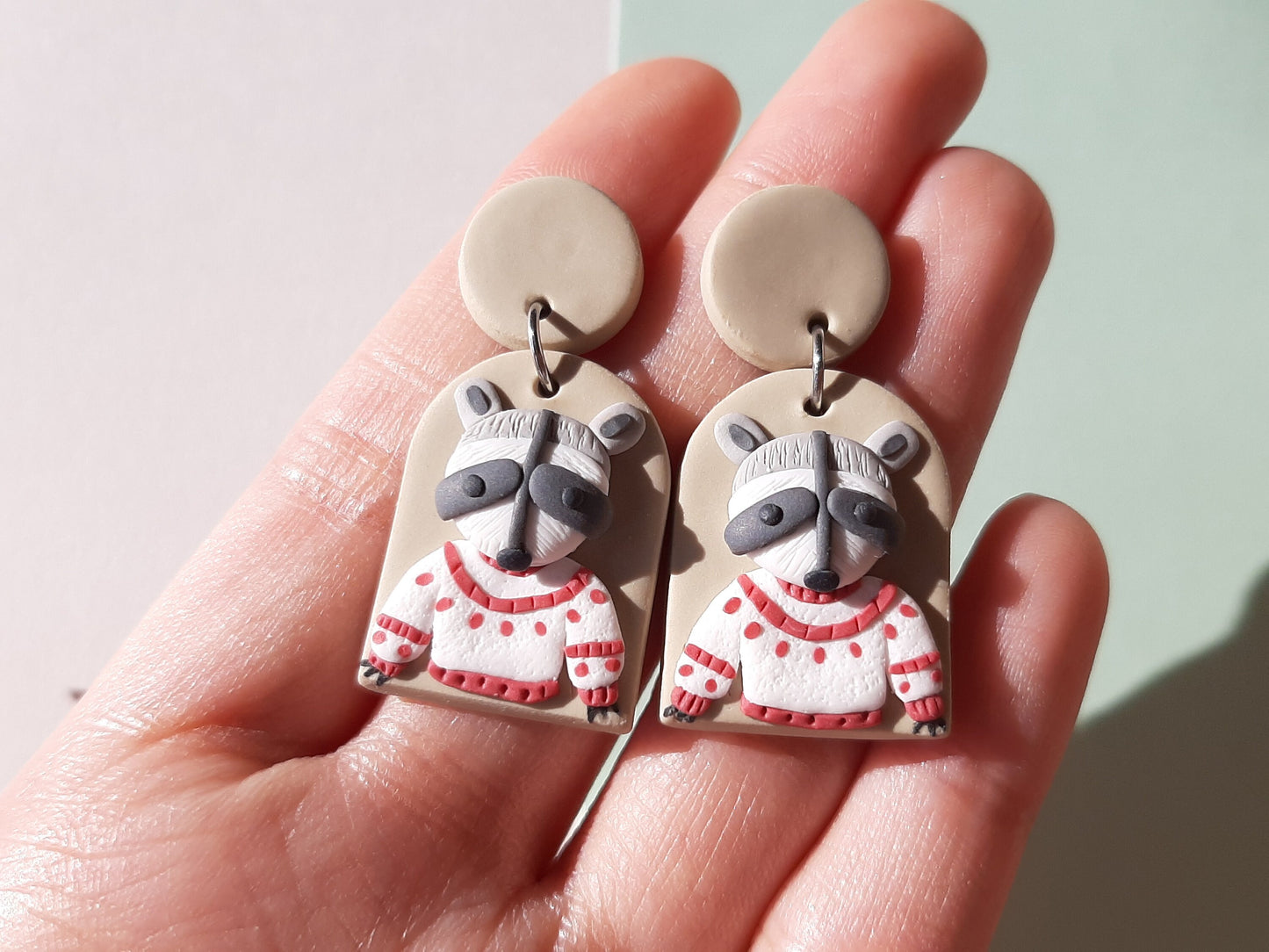 Funny Raccoon Earrings | Handmade Polymer Clay Jewelry