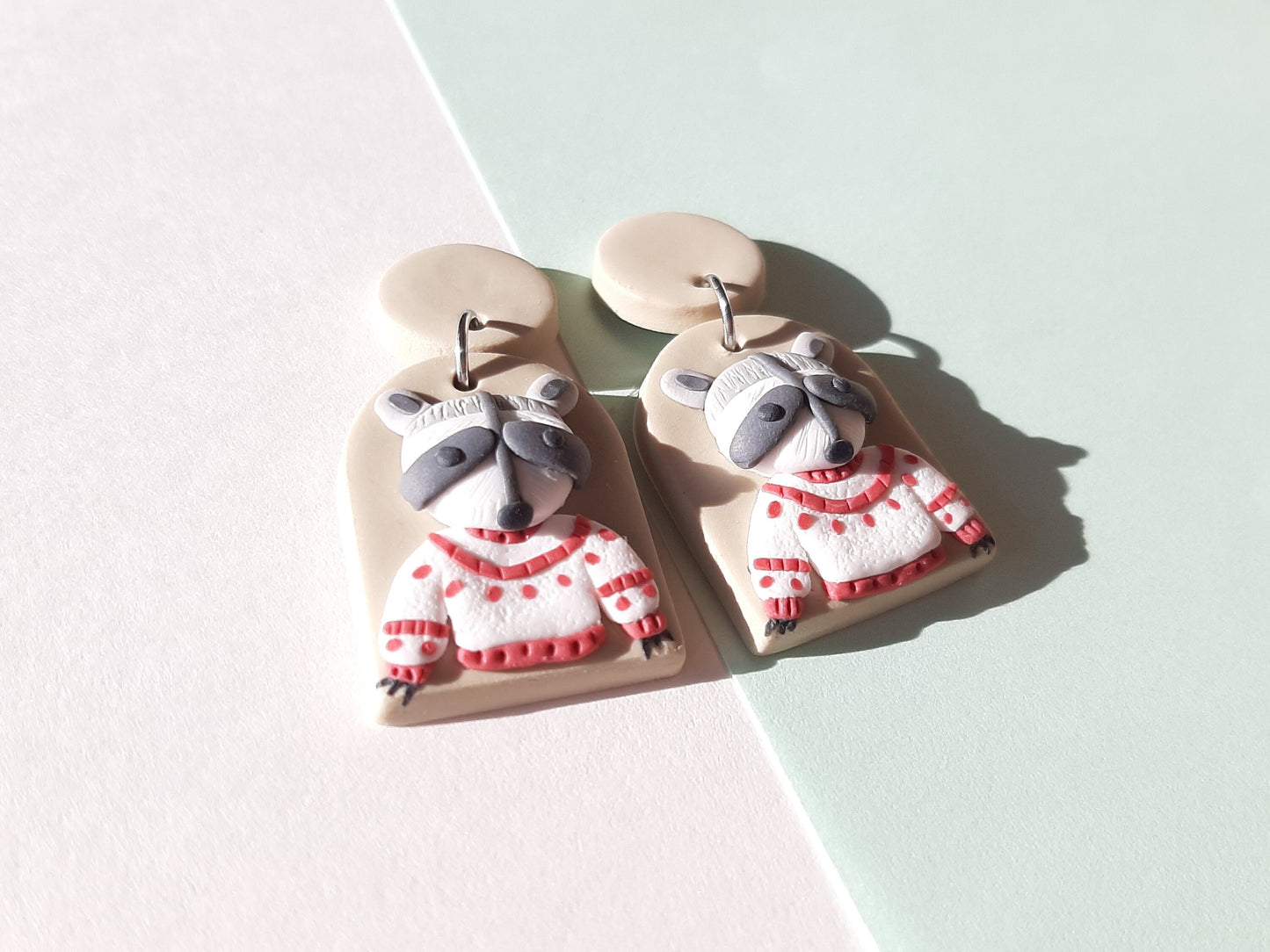 Funny Raccoon Earrings | Handmade Polymer Clay Jewelry