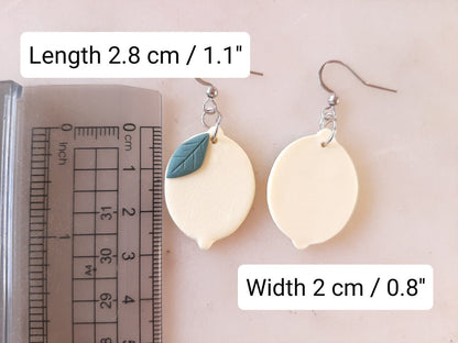 Pendientes colgantes de limón | Joyería de frutas de arcilla