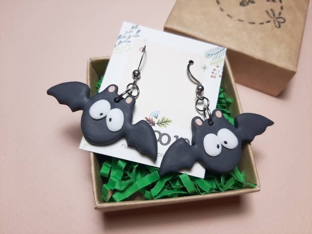 Halloween Bat Earrings, Handmade Polymer Clay Earrings, Spooky Earrings, Fun And Quirky