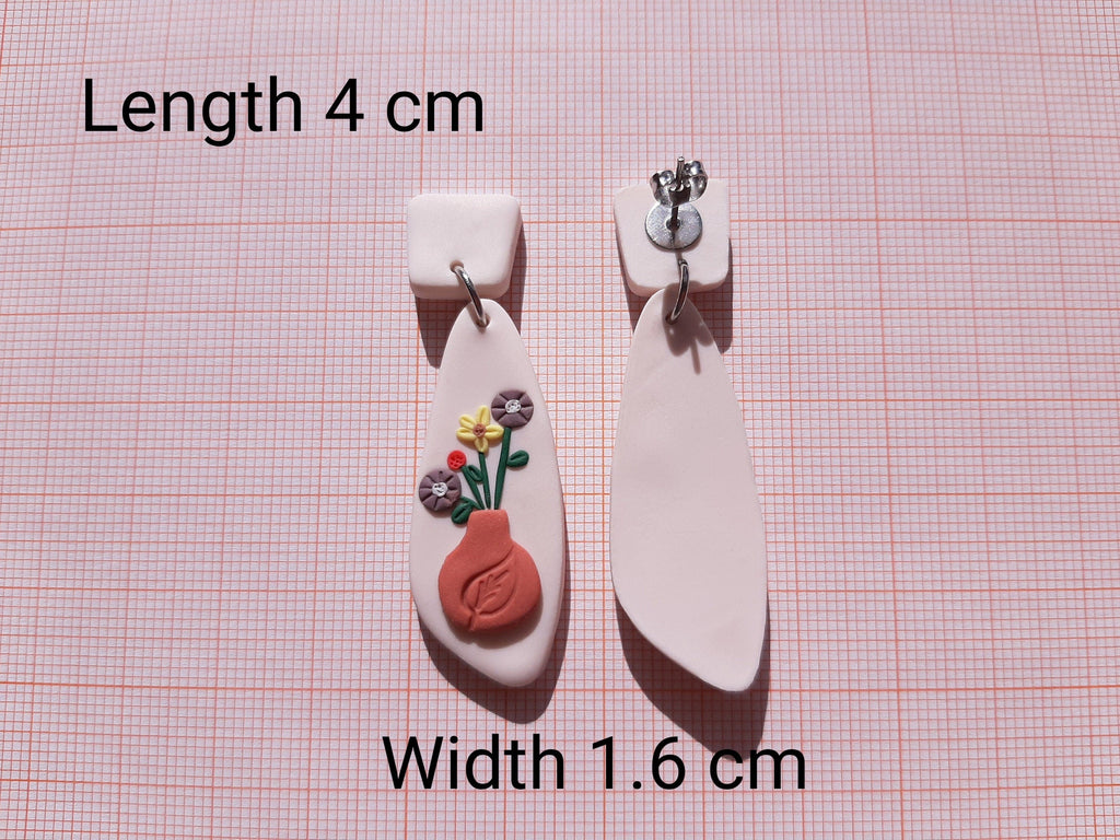 Dangle Flower Clay Earrings - Handmade Polymer Earrings