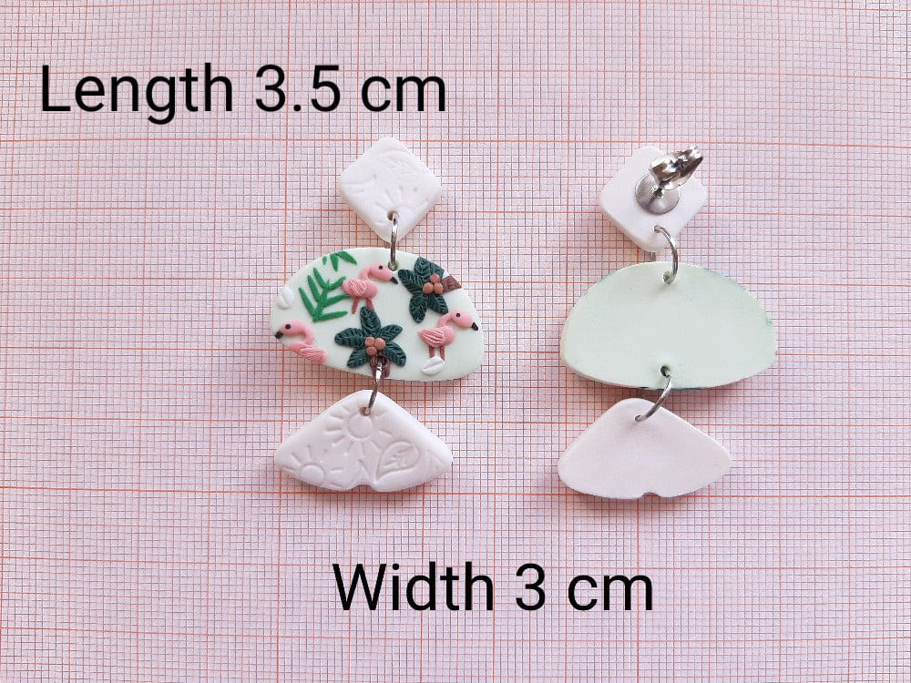 Flamingo And Coconut Tree Earrings | Handmade Polymer Clay Jewelry