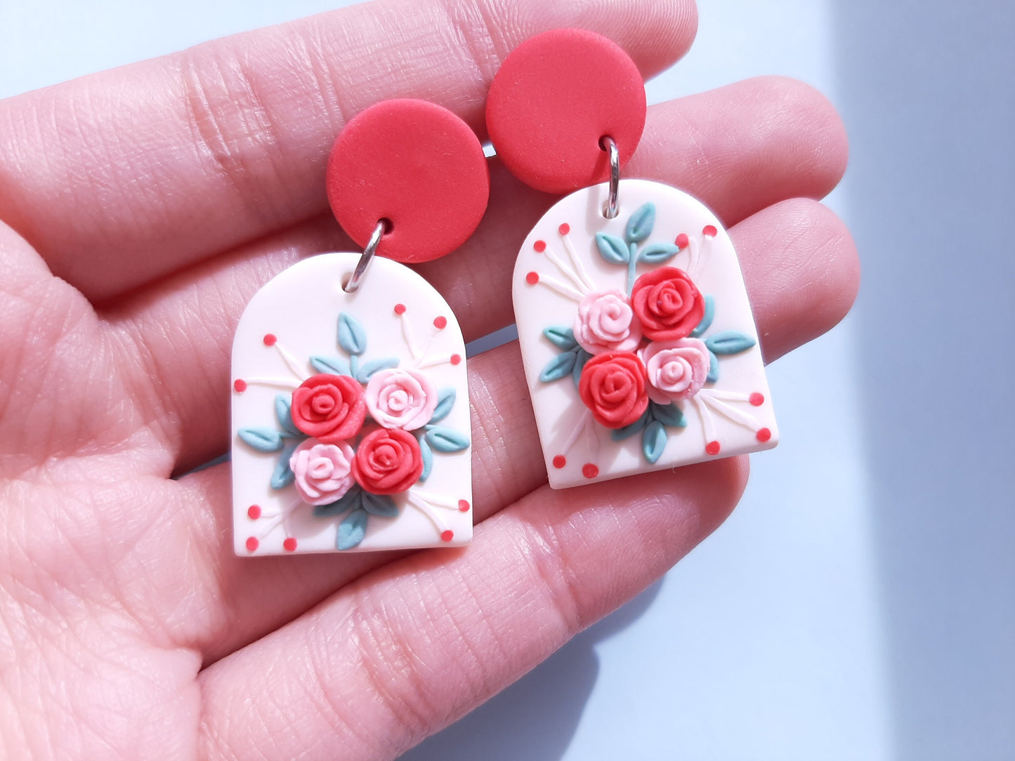 Rose Earrings, Handmade Polymer Clay Jewelry, Statement Earrings