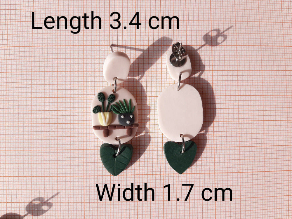 Dangle Plant shelf Earrings - Polymer Clay Jewelry