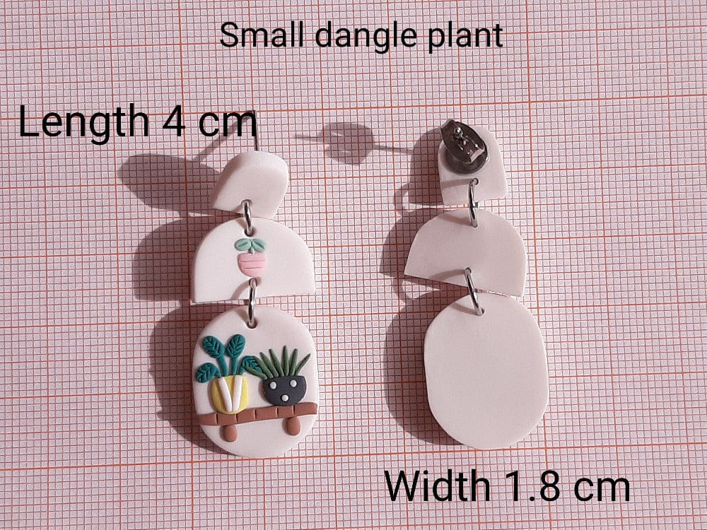 Petites boucles d'oreilles pendantes en argile polymère en forme d'étagère à plantes
