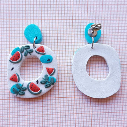 Wassermelonen-Ohrringe, Polymer-Ton-Ohrringe, Fruchtschmuck, Sommer, Statement-Schmuck, Geschenk für Frauen