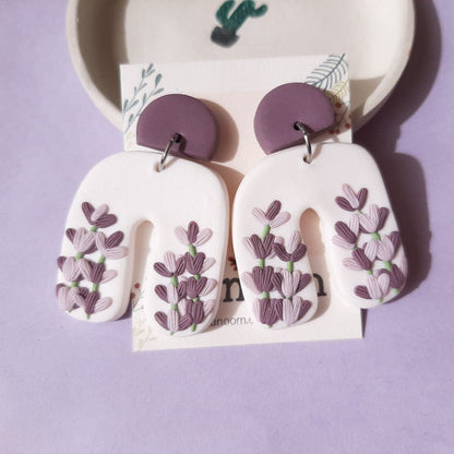 Lavender Flower Polymer Clay Earrings Handmade Wedding Jewelry