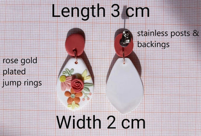 Red Rose Earrings Flower Polymer Clay Jewelry