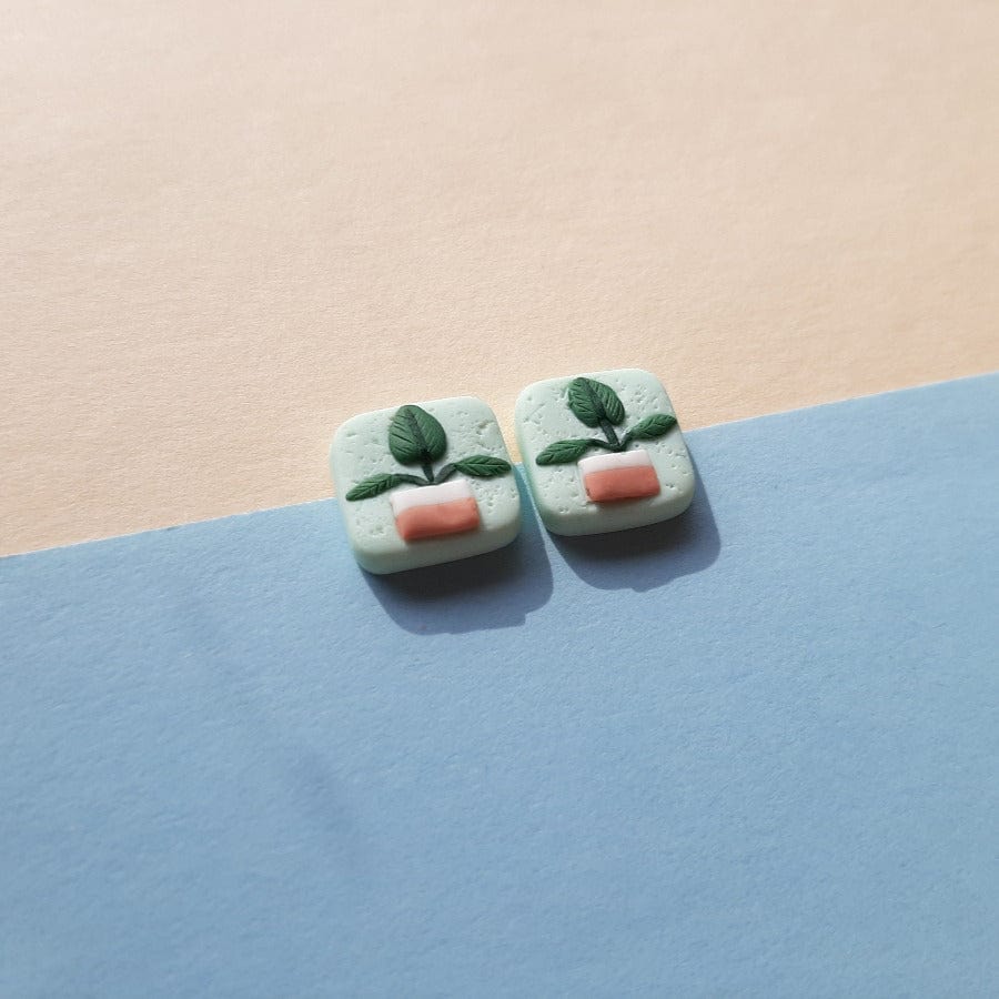 Polymer Clay Leaf Stud Earrings