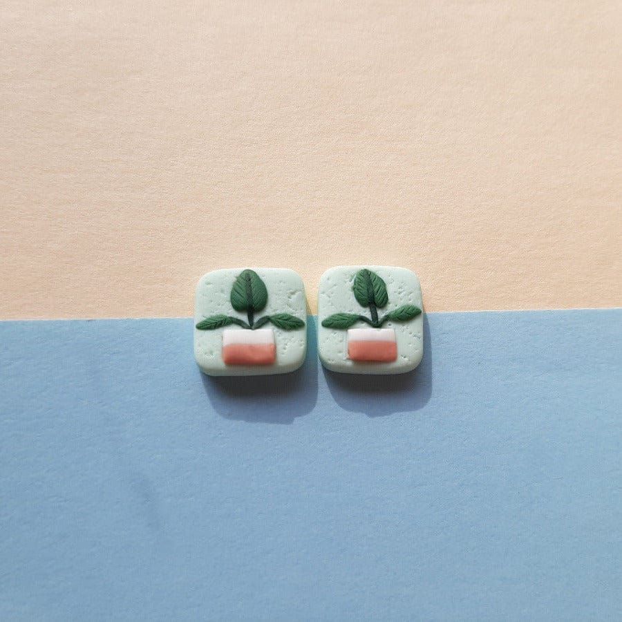 Polymer Clay Leaf Stud Earrings