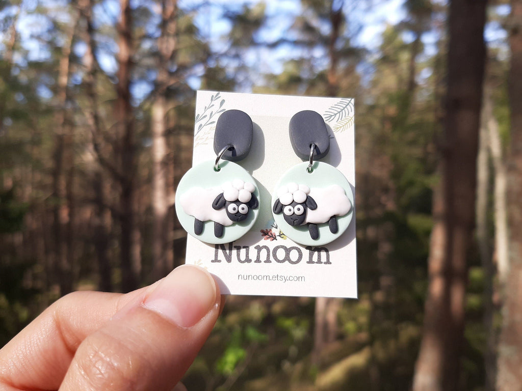 Cute Sheep Earrings, Handmade Polymer Clay Jewelry, Sheep Lover Gift