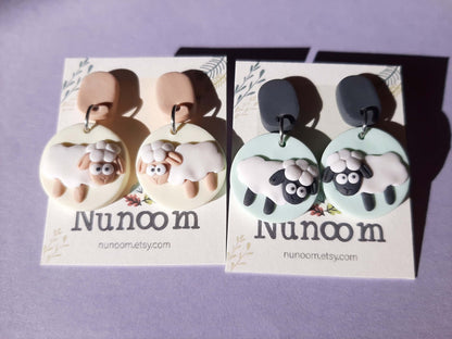 Boucles d'oreilles mouton mignon, bijoux en pâte polymère faits main, cadeau pour amateur de moutons