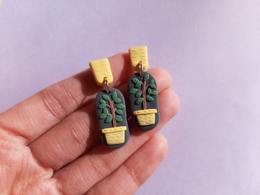 Plant In Pot Polymer Clay Earrings, Nature Inspired jewellery