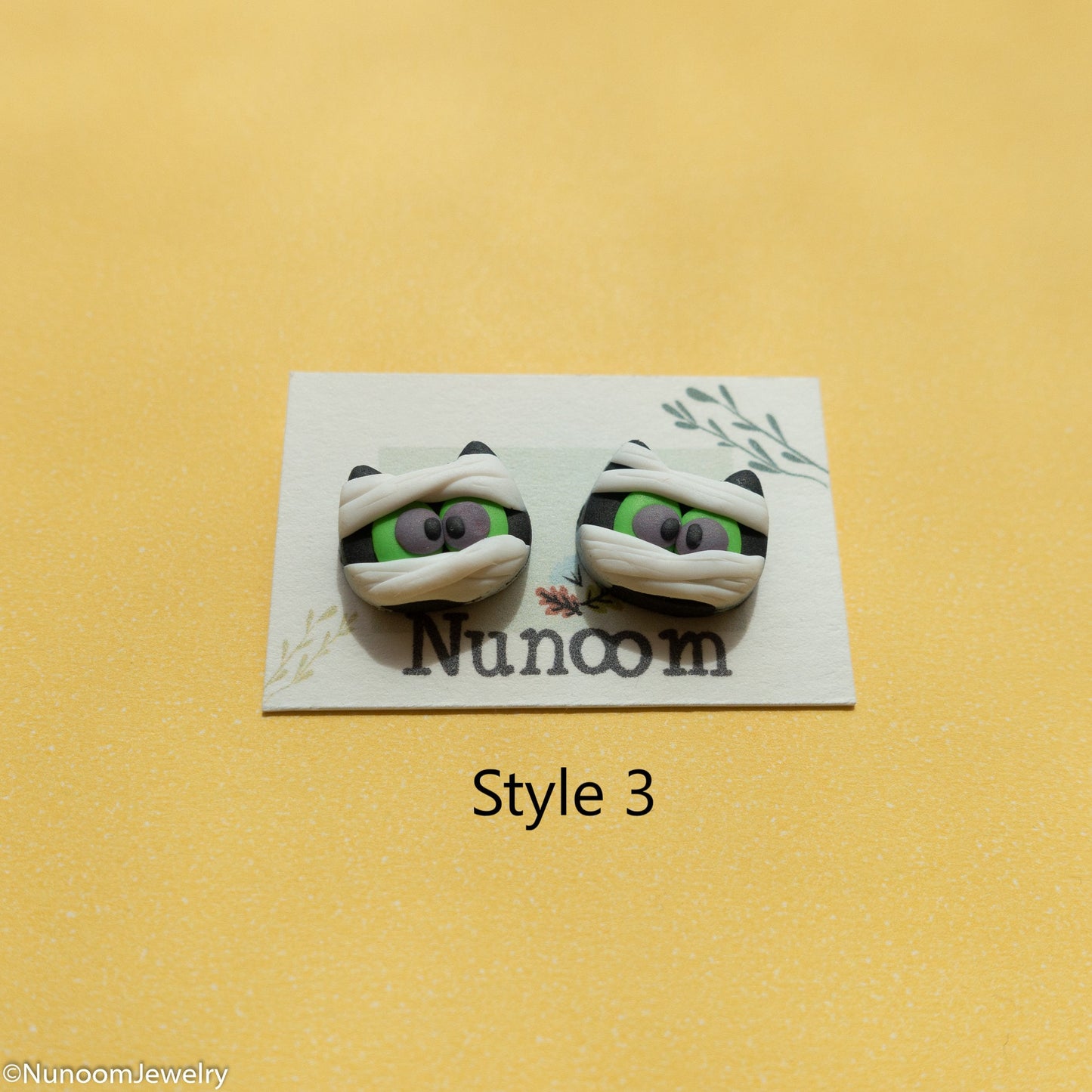 Mummy Cat Stud Earrings • Funny Halloween Jewelry