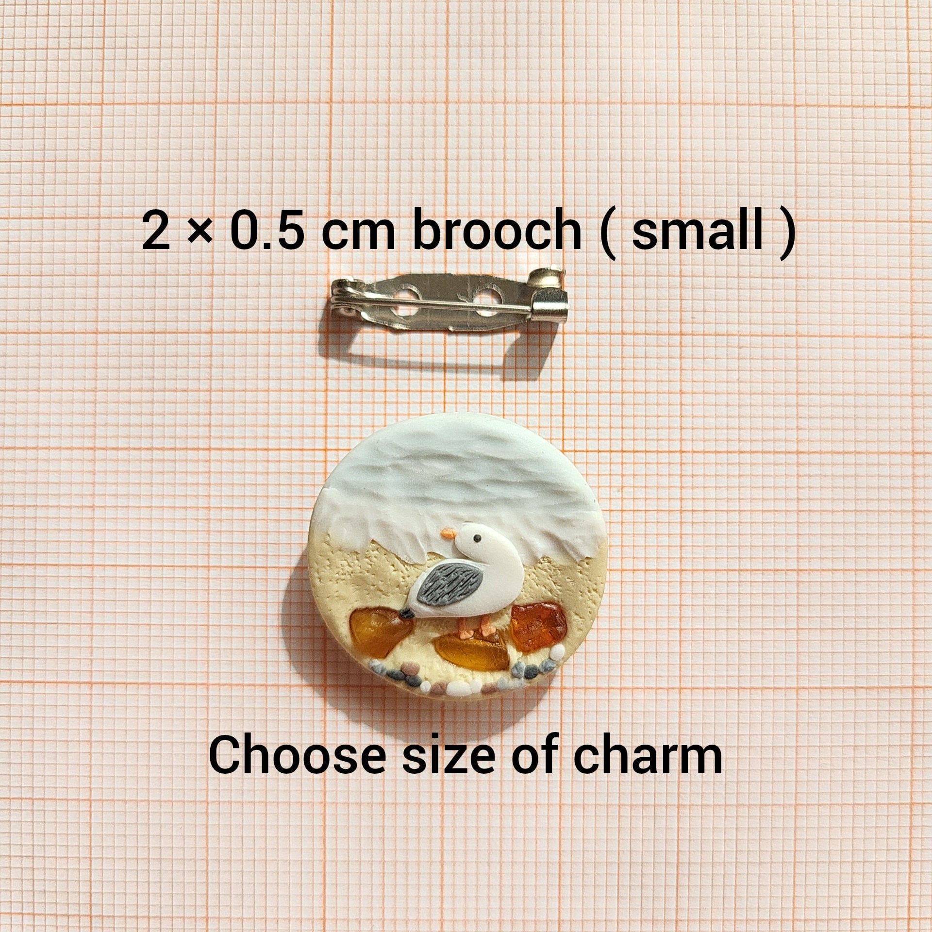 Broche de pájaro gaviota con piedra de ámbar del mar Báltico, broche de arcilla hecho a mano, regalo para amantes de las aves