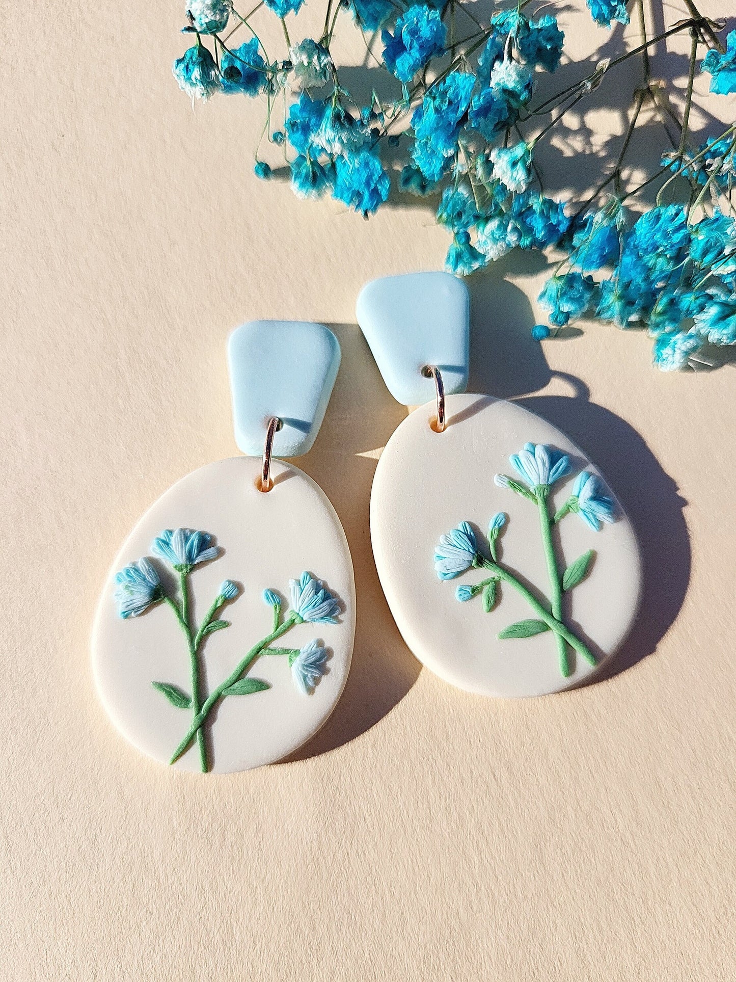 Gypsophila Flower Earrings • Dangle Blue Flower Earrings • Clay Earrings • Bridesmaid Jewelry • Handmade Jewellery • Mother's Day Gift