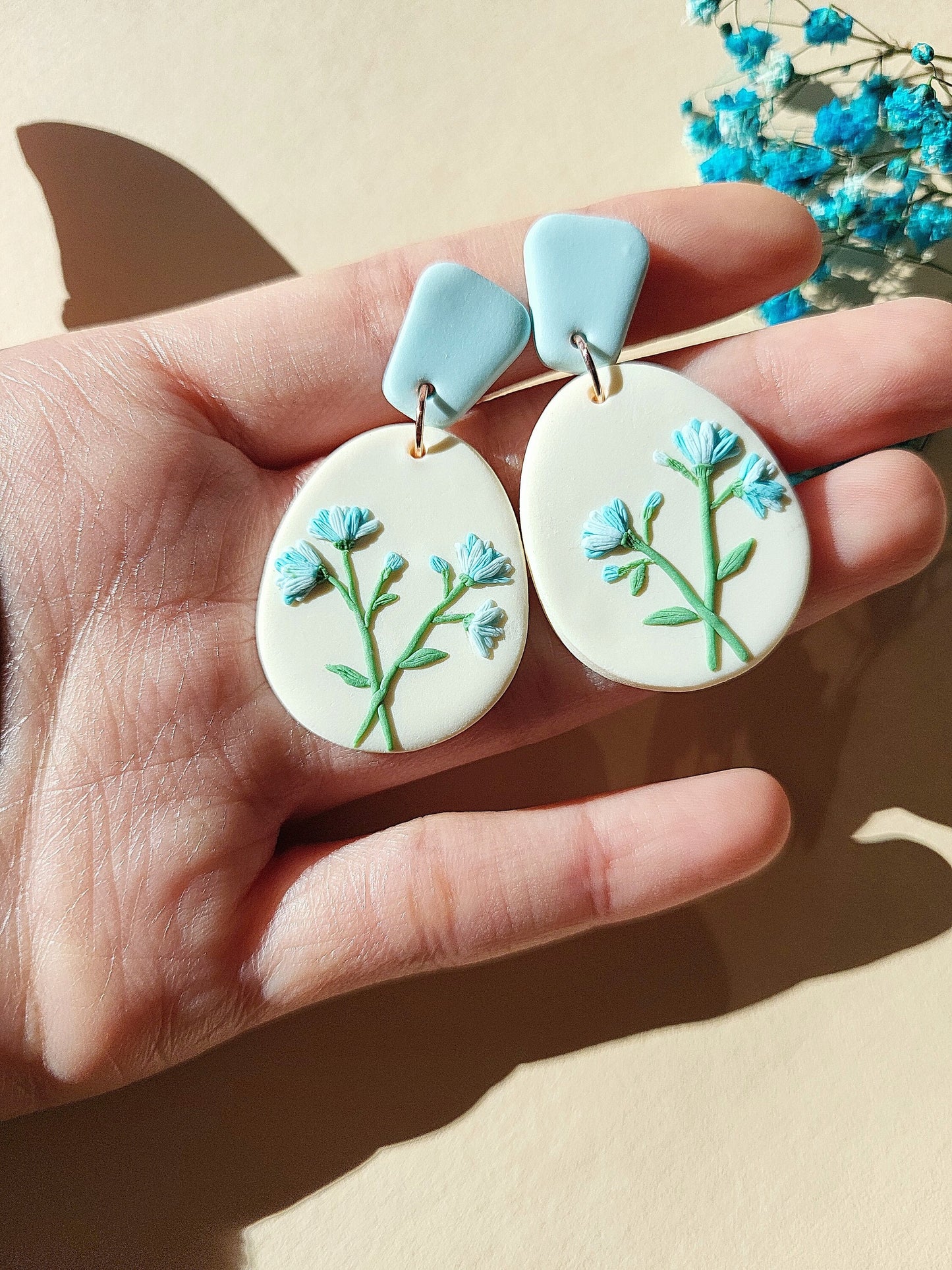 Gypsophila Flower Earrings • Dangle Blue Flower Earrings • Clay Earrings • Bridesmaid Jewelry • Handmade Jewellery • Mother's Day Gift