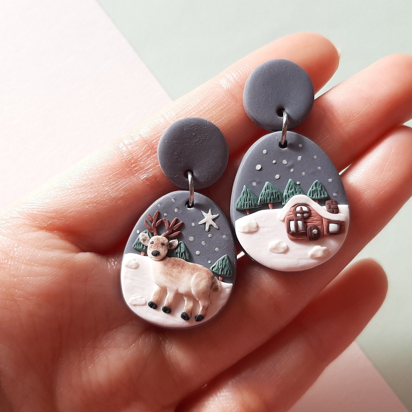 Christmas Reindeer Earrings | Handmade Polymer Clay Jewelry | Unique Holiday Gifts For Women