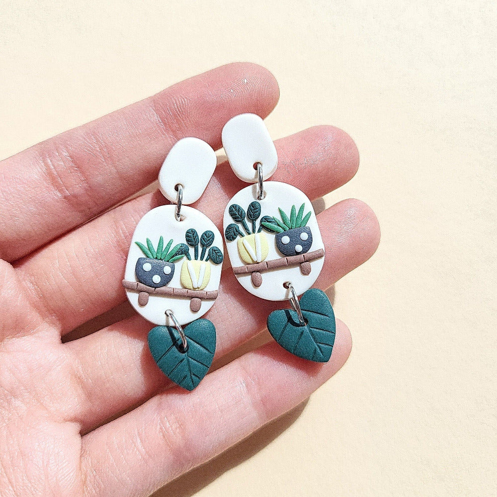 Dangle Plant shelf Earrings - Polymer Clay Jewelry