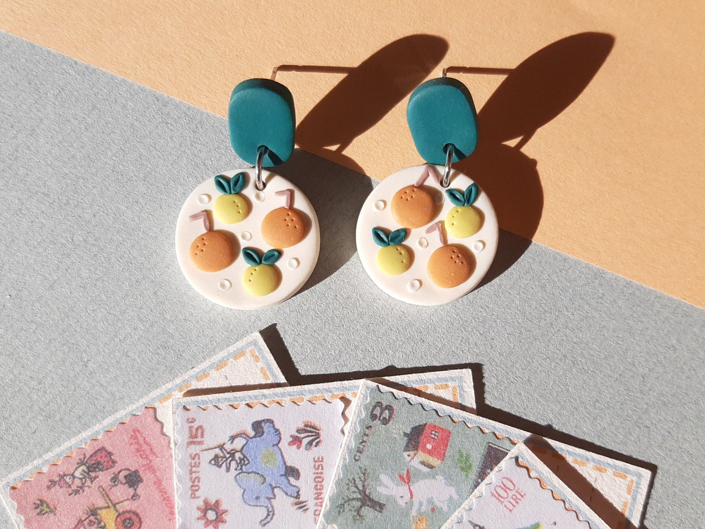 Orange And Lemon Earrings, Polymer Clay Fruit Jewelry, Summer